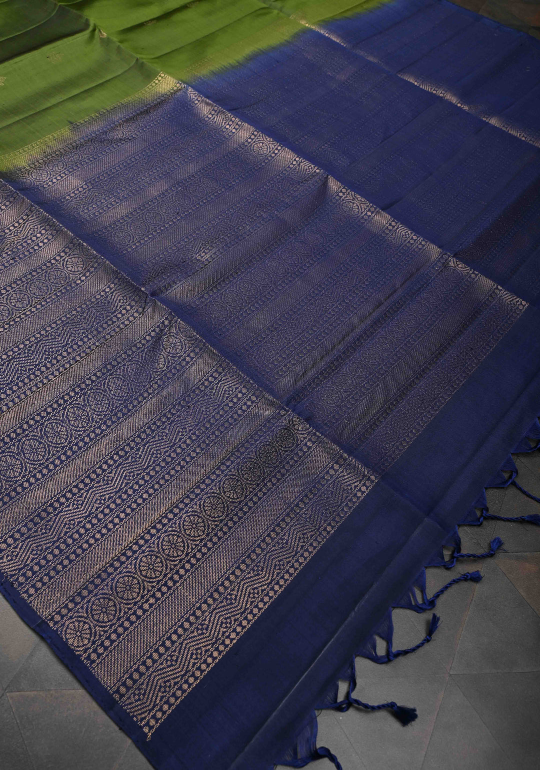 Avocado green  Kanjivaram Soft Silk Saree with Muted Zari detailing and Wide Border | SILK MARK CERTIFIED