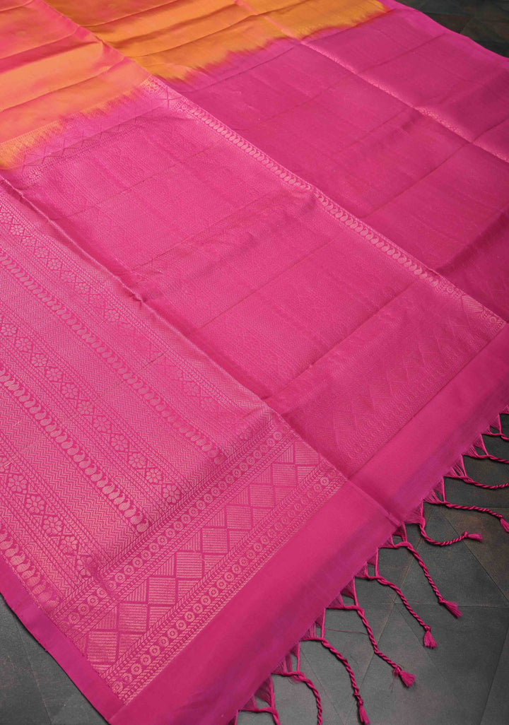 Tangerine Orange Dual Tone Kanjivaram Soft Silk Saree with Zari buttas and Contrast zari border | SILK MARK CERTIFIED