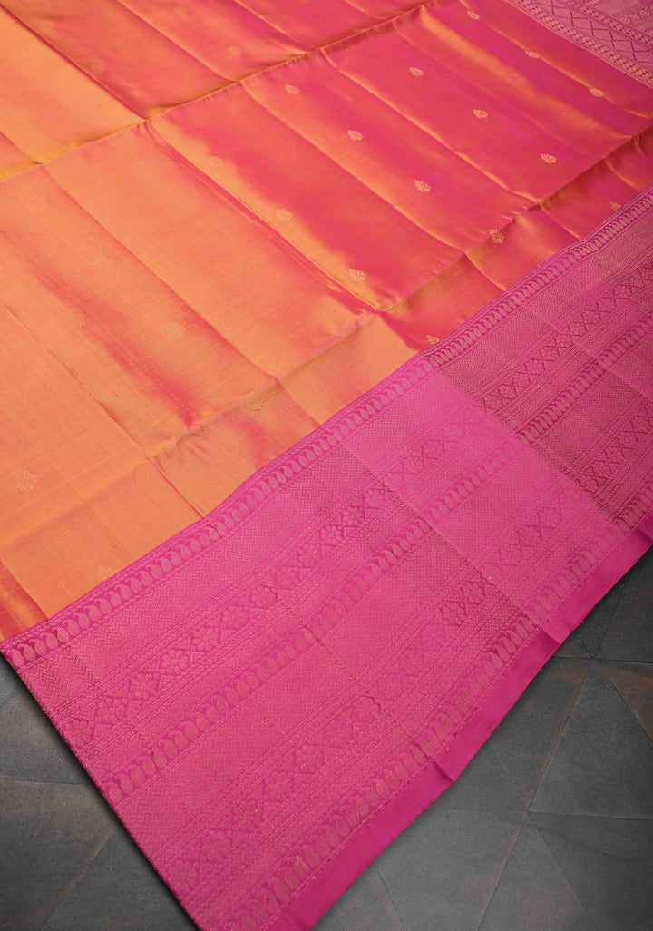 Tangerine Orange Dual Tone Kanjivaram Soft Silk Saree with Zari buttas and Contrast zari border | SILK MARK CERTIFIED