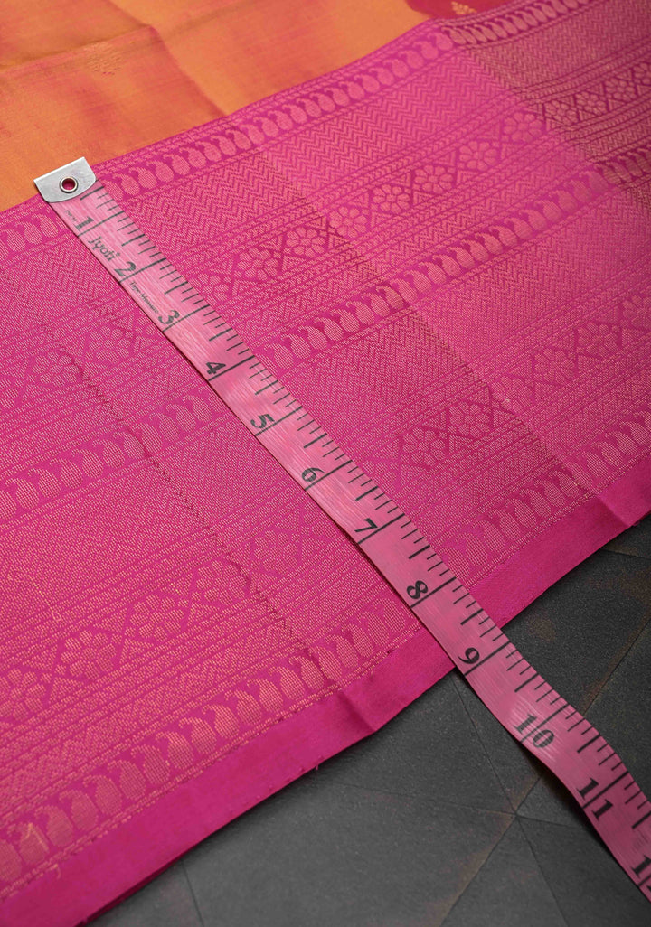 Tangerine Orange Dual Tone Kanjivaram Soft Silk Saree with Zari buttas and Contrast zari border | SILK MARK CERTIFIED