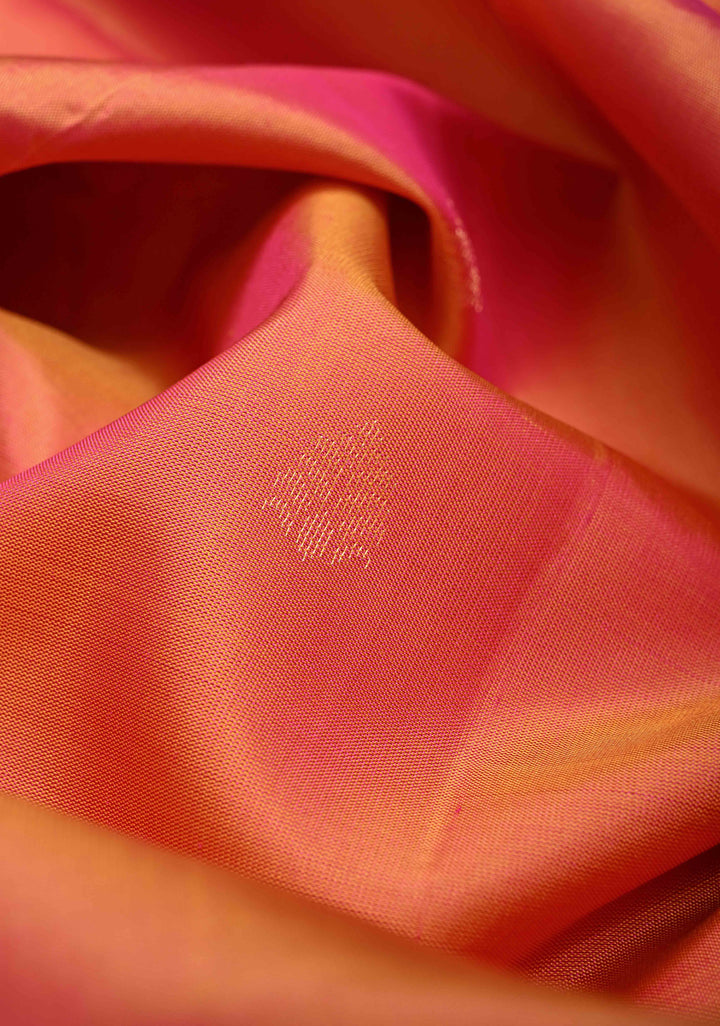Tangerine Orange Dual Tone Kanjivaram Soft Silk Saree with Zari buttas and Contrast zari border | SILK MARK CERTIFIED
