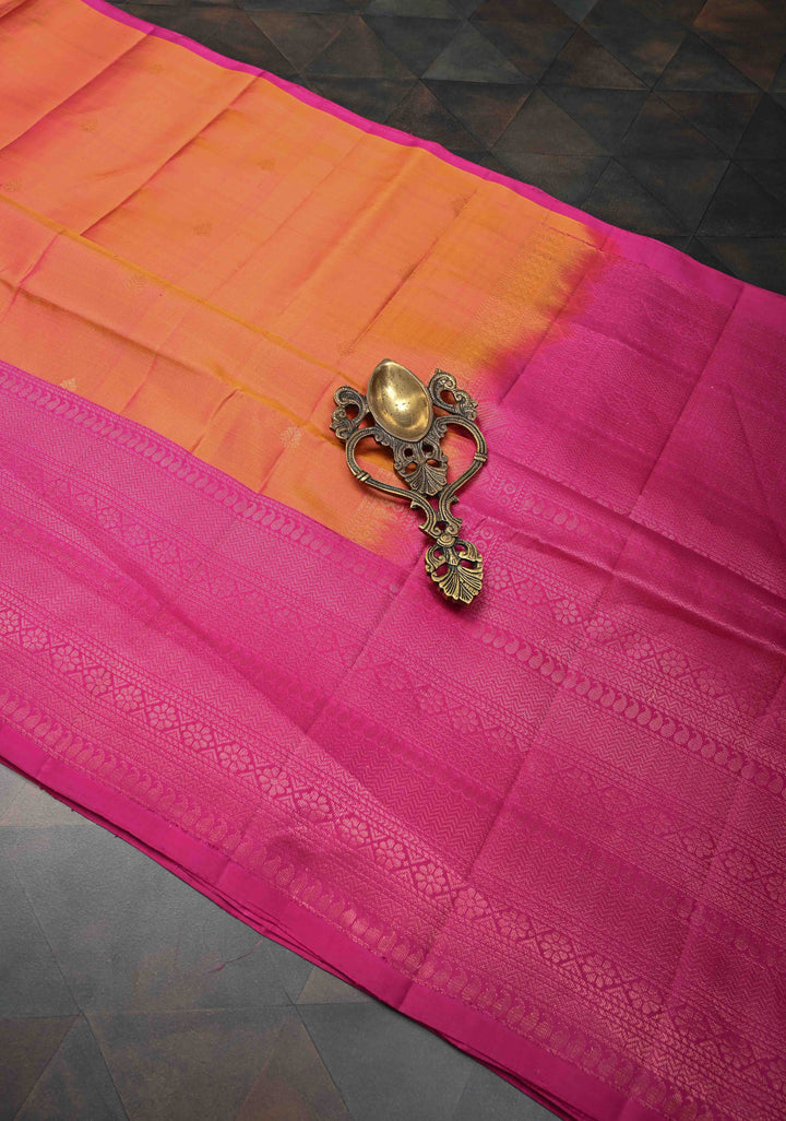 Tangerine Orange Dual Tone Kanjivaram Soft Silk Saree with Zari buttas and Contrast zari border | SILK MARK CERTIFIED