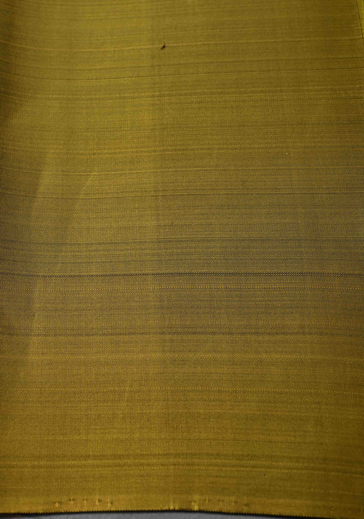 Bottle green Kanjivaram Soft Silk Saree with pin stripes and contrast zari border| SILK MARK CERTIFIED