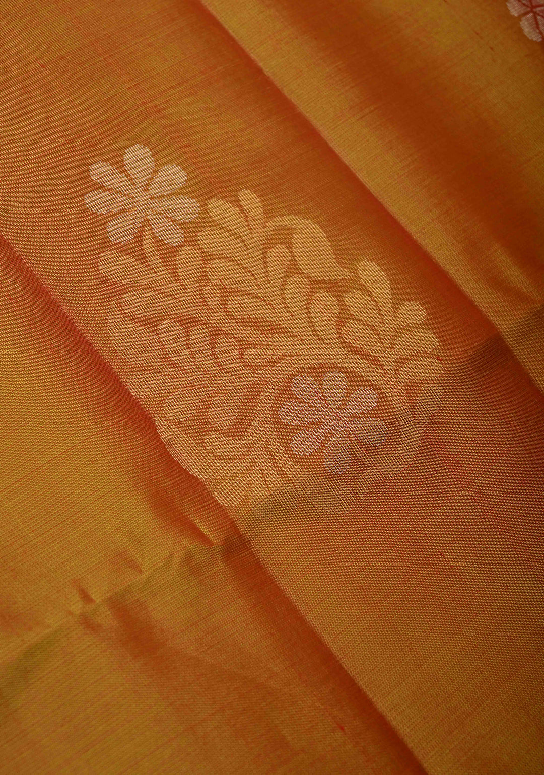 Mustard Dual Tone Kanjivaram Soft Silk Saree with Gold & Silver Buttas and Contrast Border | SILK MARK CERTIFIED