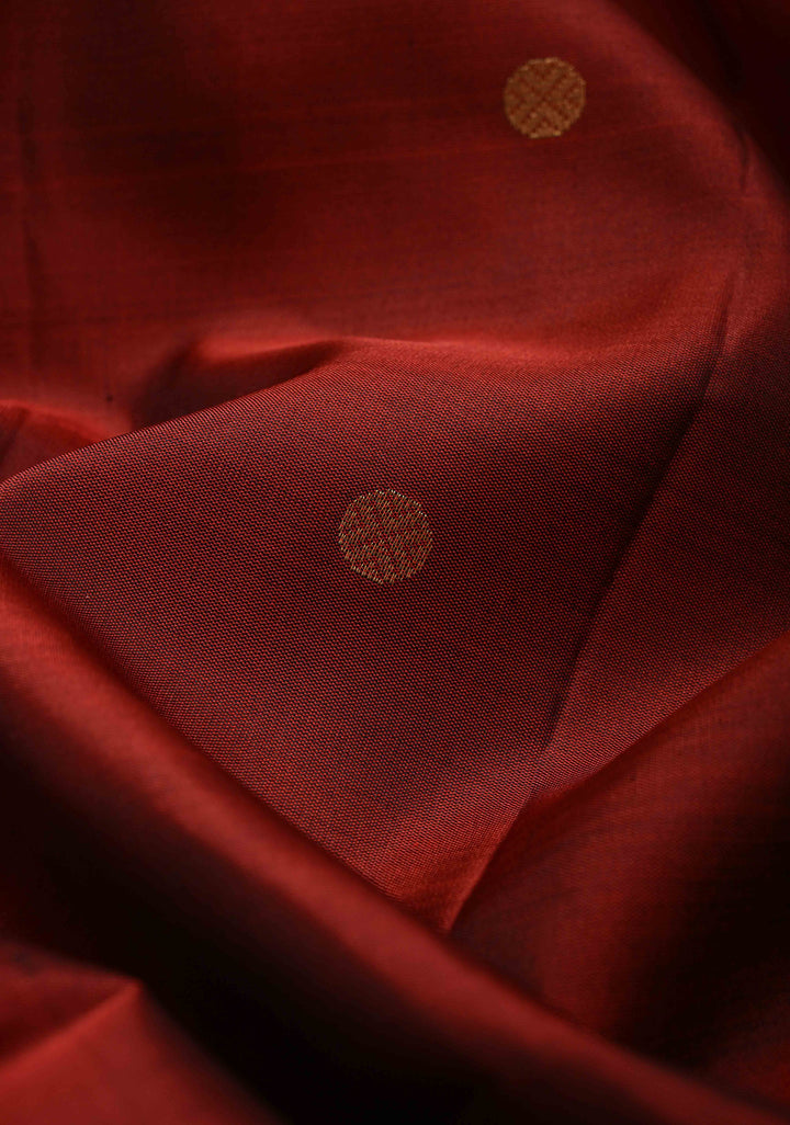 Maroon Kanjivaram Soft Silk Saree with Coin Zari Buttas and Rettaipet Borders Border | SILK MARK CERTIFIED