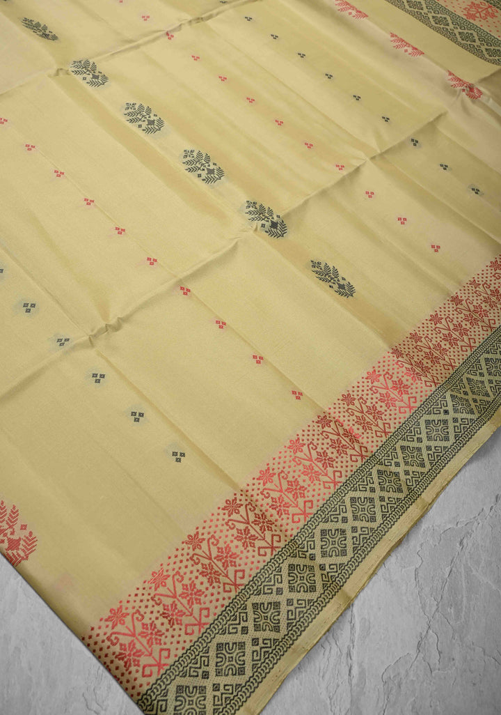 Taupe Kanjivaram Soft Silk Saree with Resham Butta and Border | SILK MARK CERTIFIED