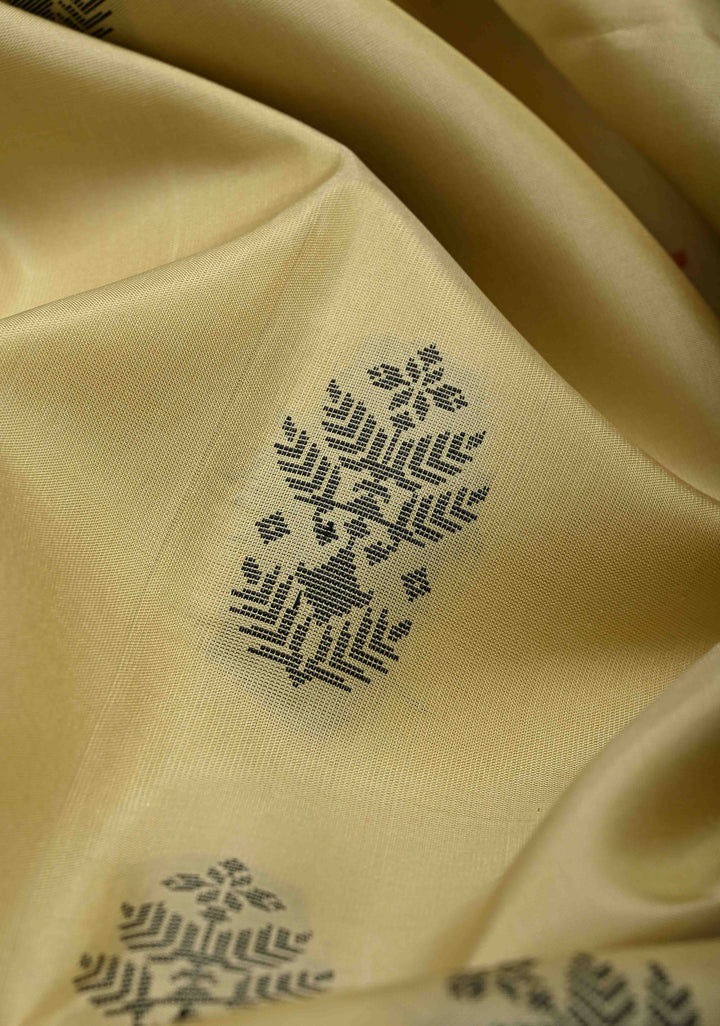 Taupe Kanjivaram Soft Silk Saree with Resham Butta and Border | SILK MARK CERTIFIED