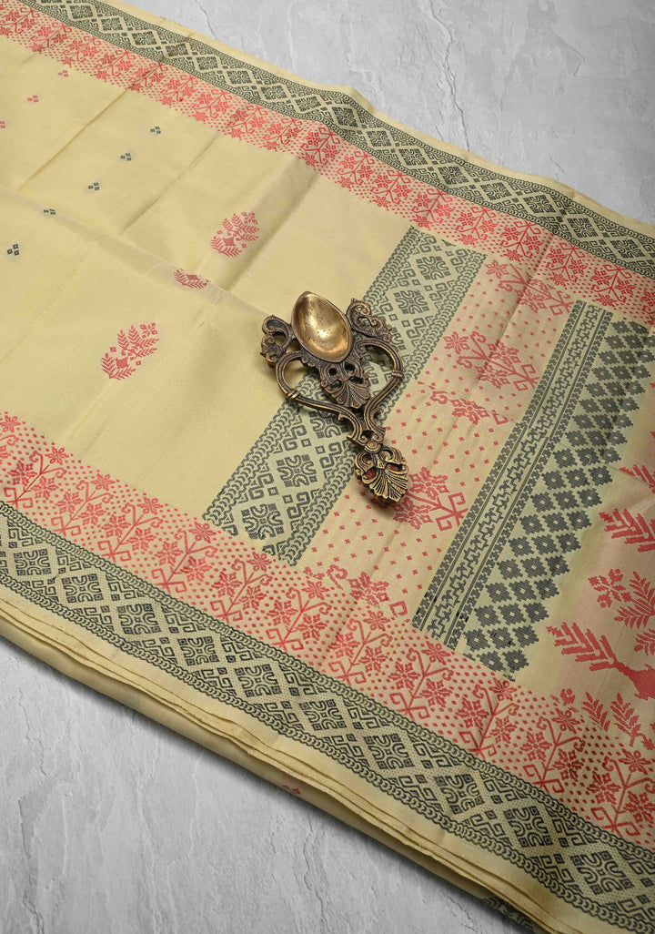 Taupe Kanjivaram Soft Silk Saree with Resham Butta and Border | SILK MARK CERTIFIED