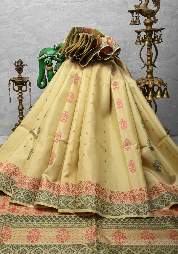 Taupe Kanjivaram Soft Silk Saree with Resham Butta and Border | SILK MARK CERTIFIED
