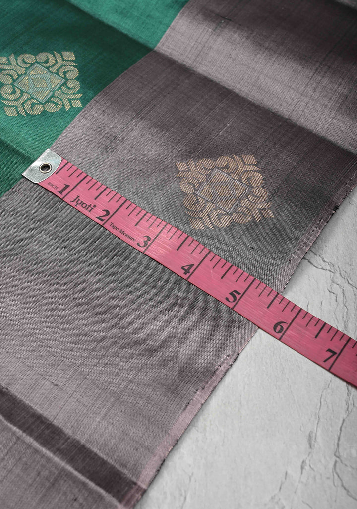 Emerald Green Kanjivaram Soft Silk Saree with Zari Buttas and Contrast Border | SILK MARK CERTIFIED