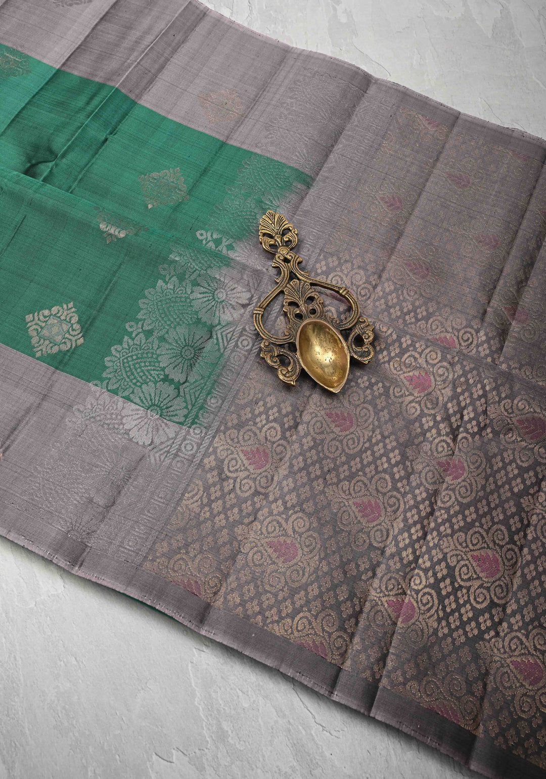 Emerald Green Kanjivaram Soft Silk Saree with Zari Buttas and Contrast Border | SILK MARK CERTIFIED
