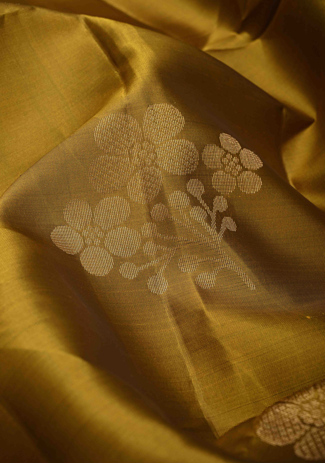Ochre Kanjivaram Soft Silk Saree with Zari Buttas and Contrast Border | SILK MARK CERTIFIED
