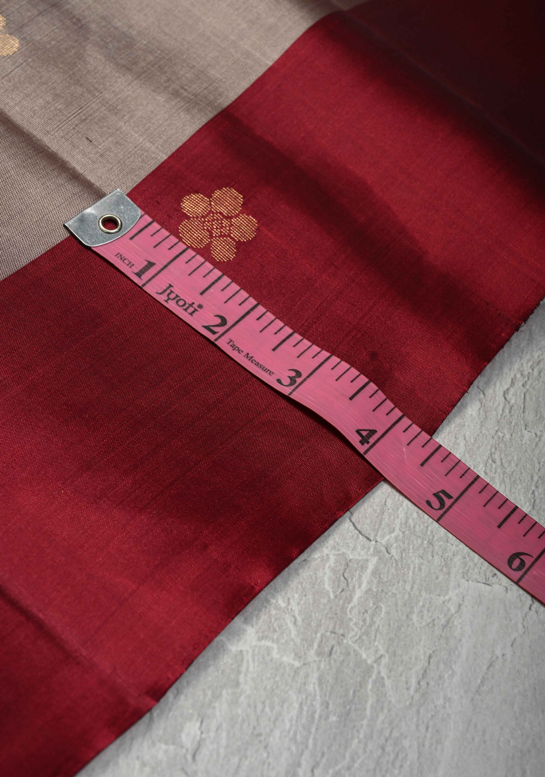 Taupe Kanjivaram Soft Silk Saree with Floral Buttas and Contrast Border | SILK MARK CERTIFIED