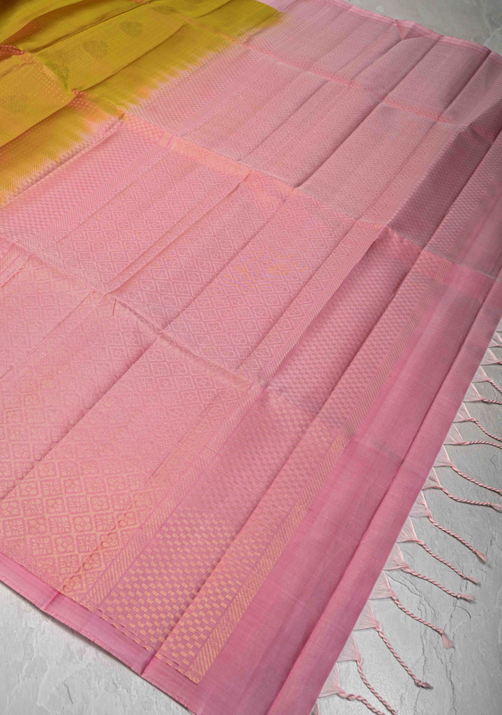 Methi Zari Stripes on Kanjivaram Soft Silk Saree with Zari Buttas and Contrast Border | SILK MARK CERTIFIED