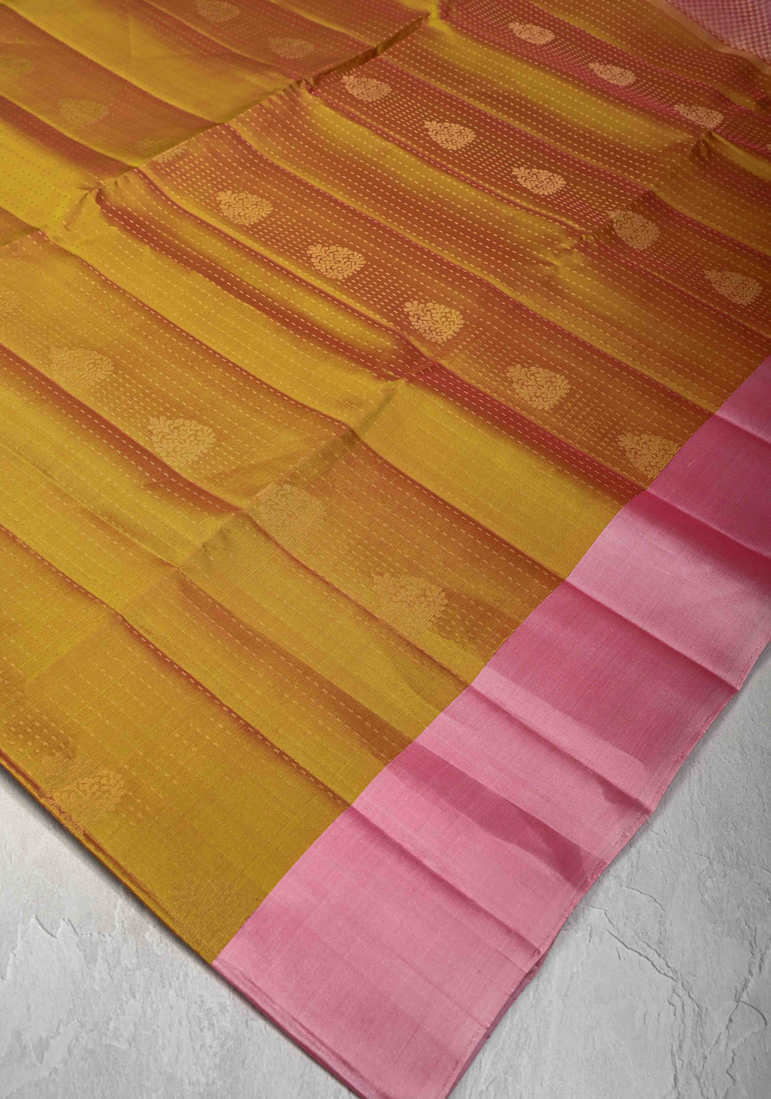 Methi Zari Stripes on Kanjivaram Soft Silk Saree with Zari Buttas and Contrast Border | SILK MARK CERTIFIED