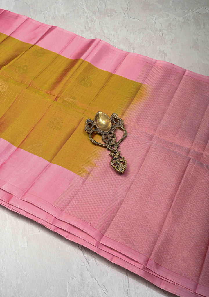 Methi Zari Stripes on Kanjivaram Soft Silk Saree with Zari Buttas and Contrast Border | SILK MARK CERTIFIED