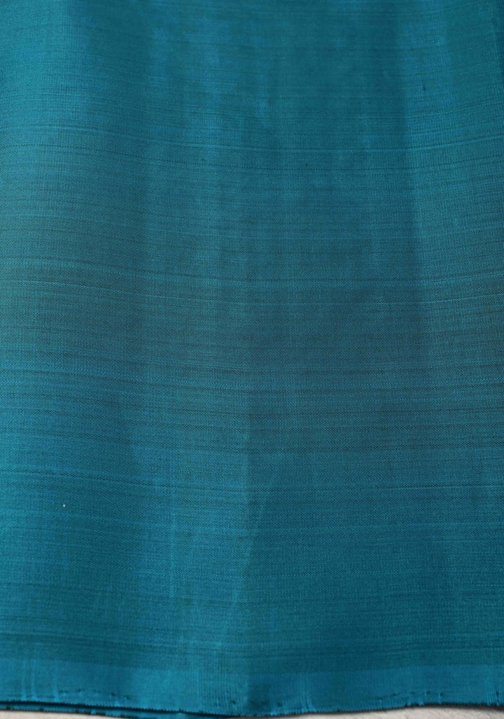 Sap Green Pin Zari Stripes on Kanjivaram Soft Silk Saree with Zari Buttas and Contrast Border | SILK MARK CERTIFIED