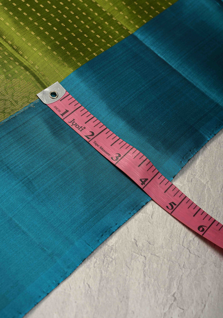 Sap Green Pin Zari Stripes on Kanjivaram Soft Silk Saree with Zari Buttas and Contrast Border | SILK MARK CERTIFIED