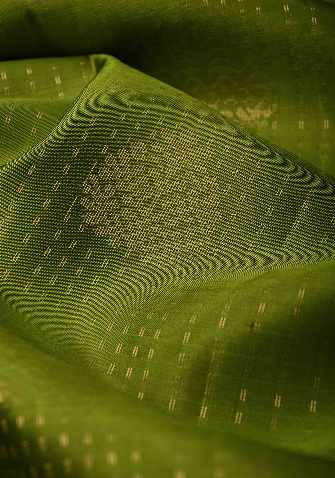Sap Green Pin Zari Stripes on Kanjivaram Soft Silk Saree with Zari Buttas and Contrast Border | SILK MARK CERTIFIED