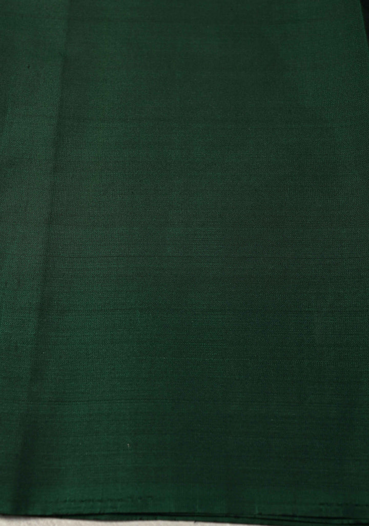 Sap Green Kanjivaram Soft Silk Saree with Zari Buttas and Contrast Border | SILK MARK CERTIFIED