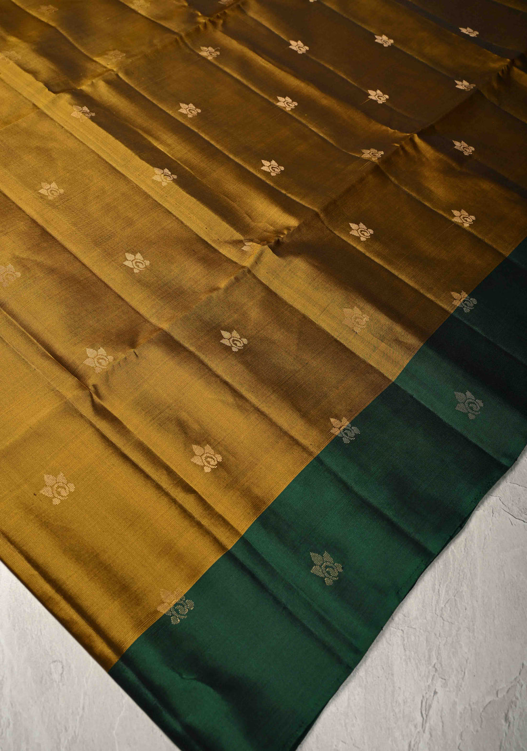 Methi Yellow Kanjivaram Soft Silk Saree with Zari Buttas and Contrast Border | SILK MARK CERTIFIED