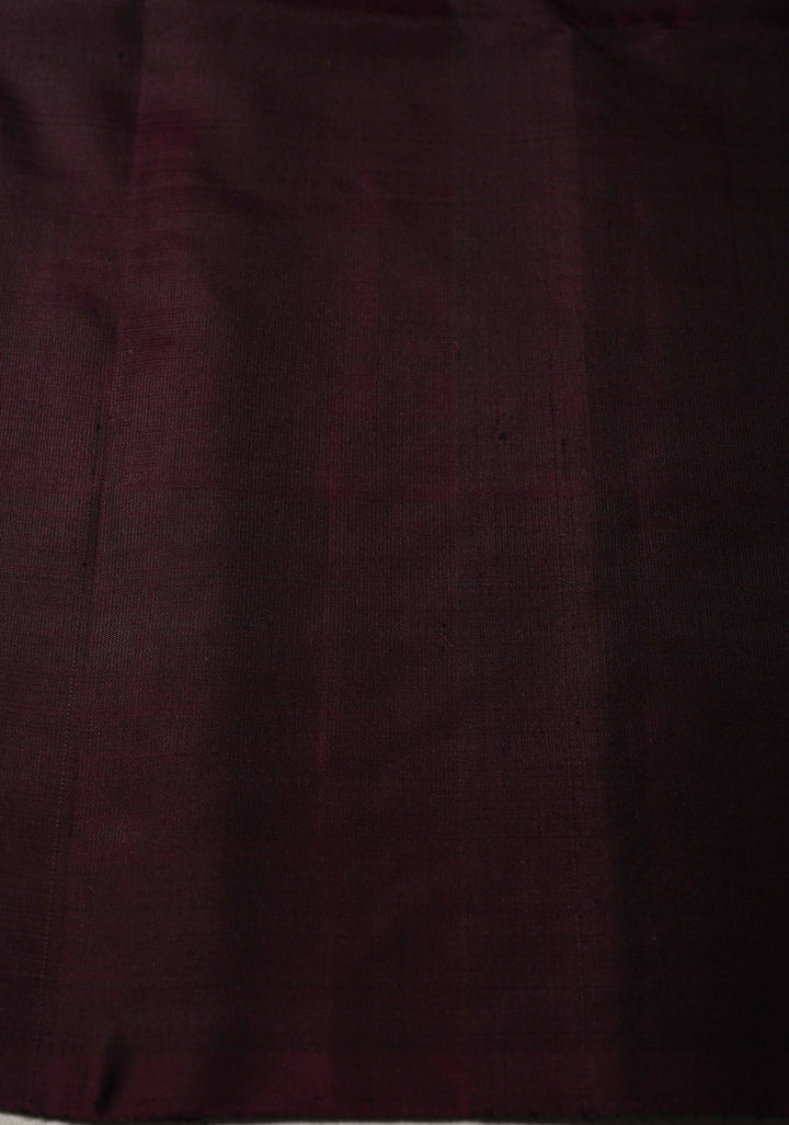 Dark Mauve Kanjivaram Soft Silk Saree with Gold-Silver Floral Buttas and Contrast Border | SILK MARK CERTIFIED