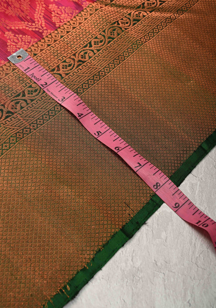 Rani Pink Kanjivaram Soft Silk Saree with Brocade Jaal and Contrast Zari Border | SILK MARK CERTIFIED