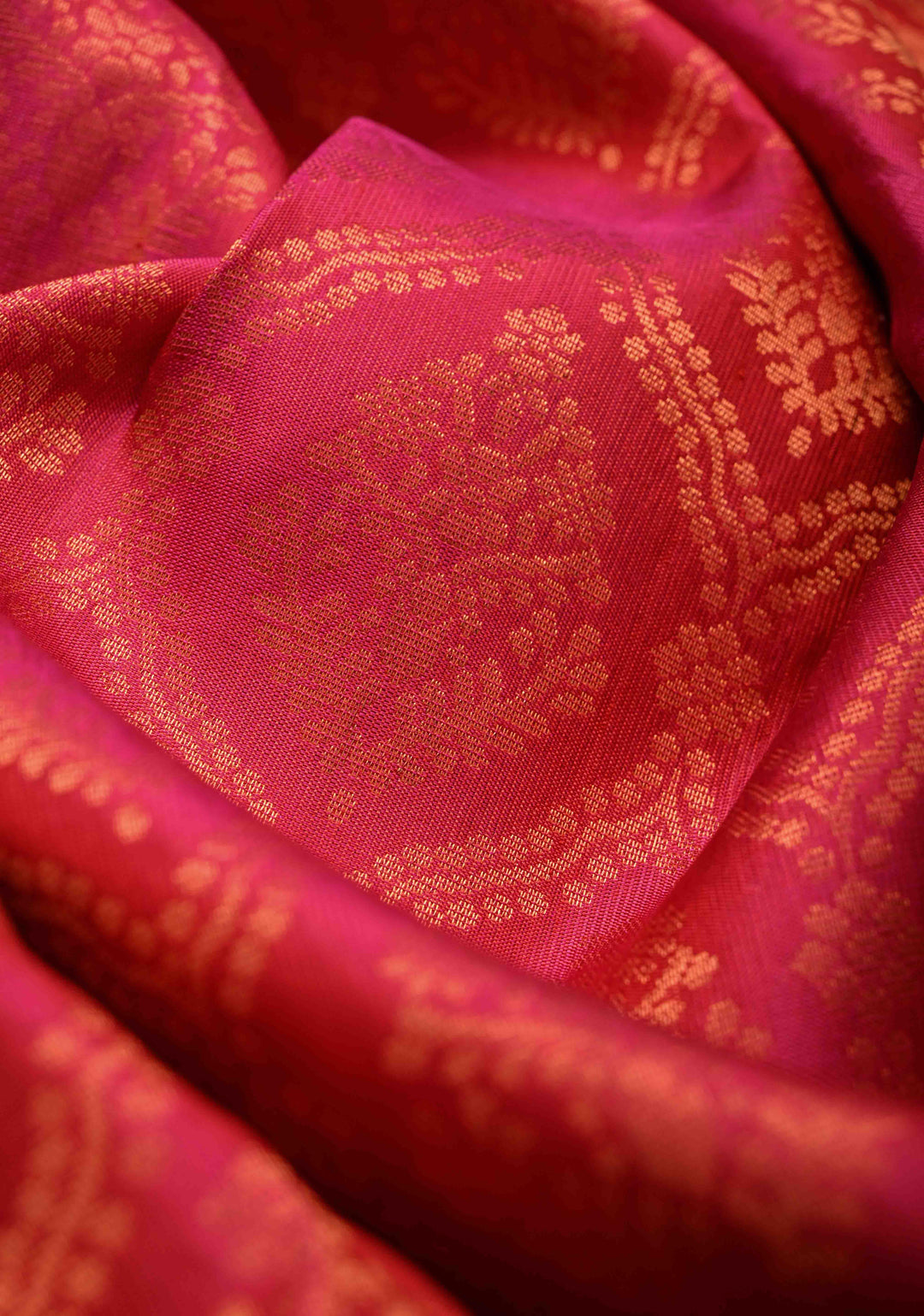Rani Pink Kanjivaram Soft Silk Saree with Brocade Jaal and Contrast Zari Border | SILK MARK CERTIFIED