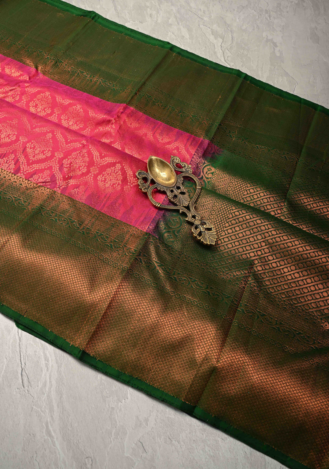 Rani Pink Kanjivaram Soft Silk Saree with Brocade Jaal and Contrast Zari Border | SILK MARK CERTIFIED