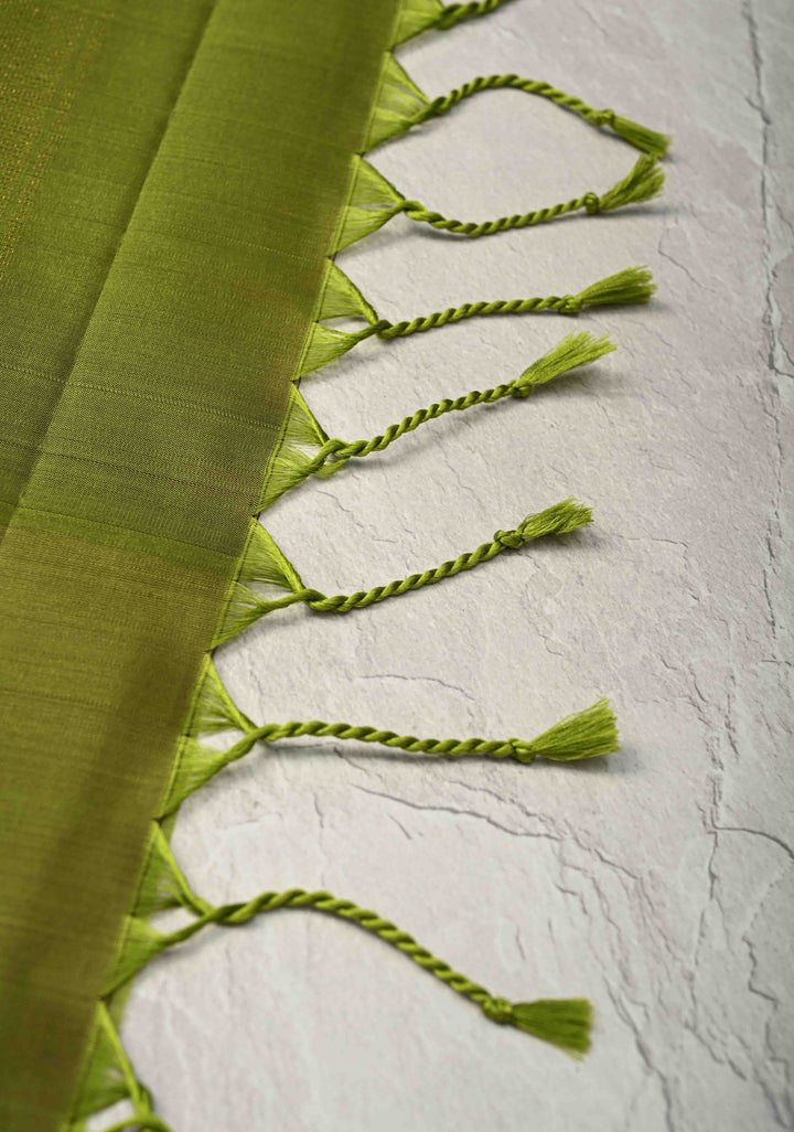 Purplish Pink Pin Zari Stripes on Kanjivaram Soft Silk Saree with Zari Buttas and Contrast Border | SILK MARK CERTIFIED