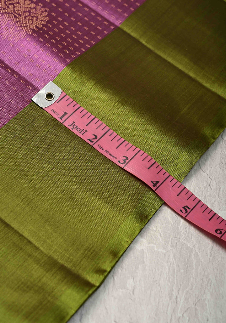 Purplish Pink Pin Zari Stripes on Kanjivaram Soft Silk Saree with Zari Buttas and Contrast Border | SILK MARK CERTIFIED