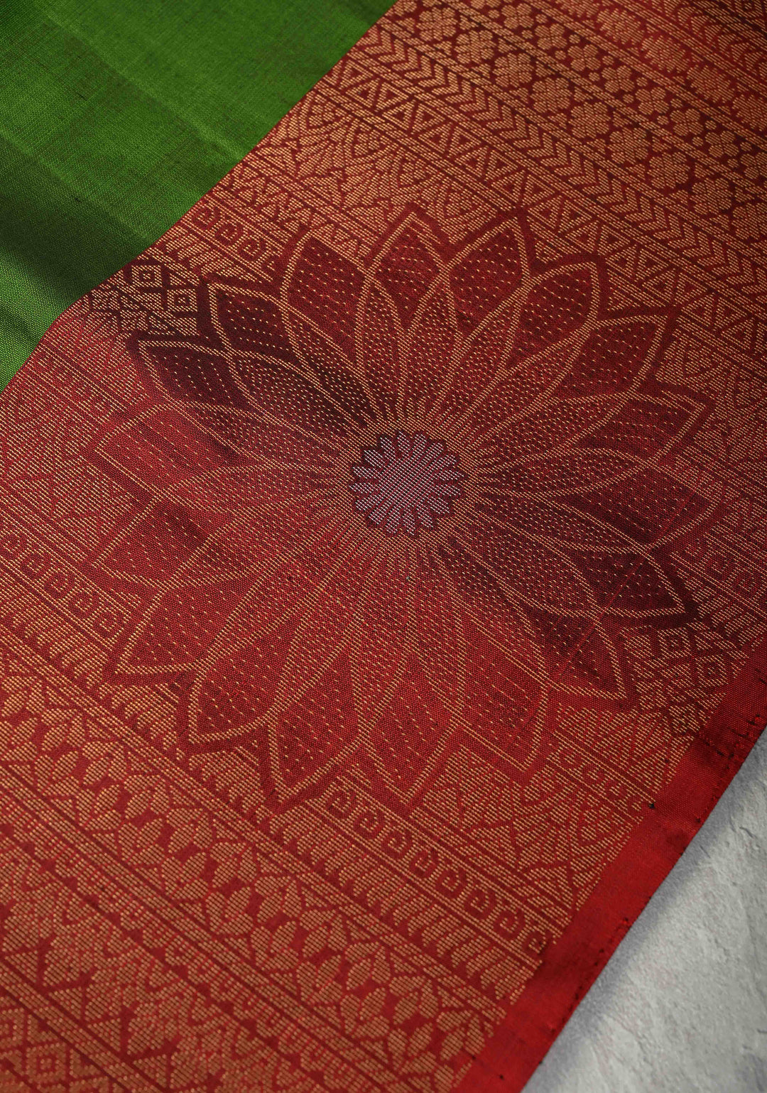 Sap Green Kanjivaram Soft Silk Saree with Zari Buttas and Contrast Zari Border | SILK MARK CERTIFIED