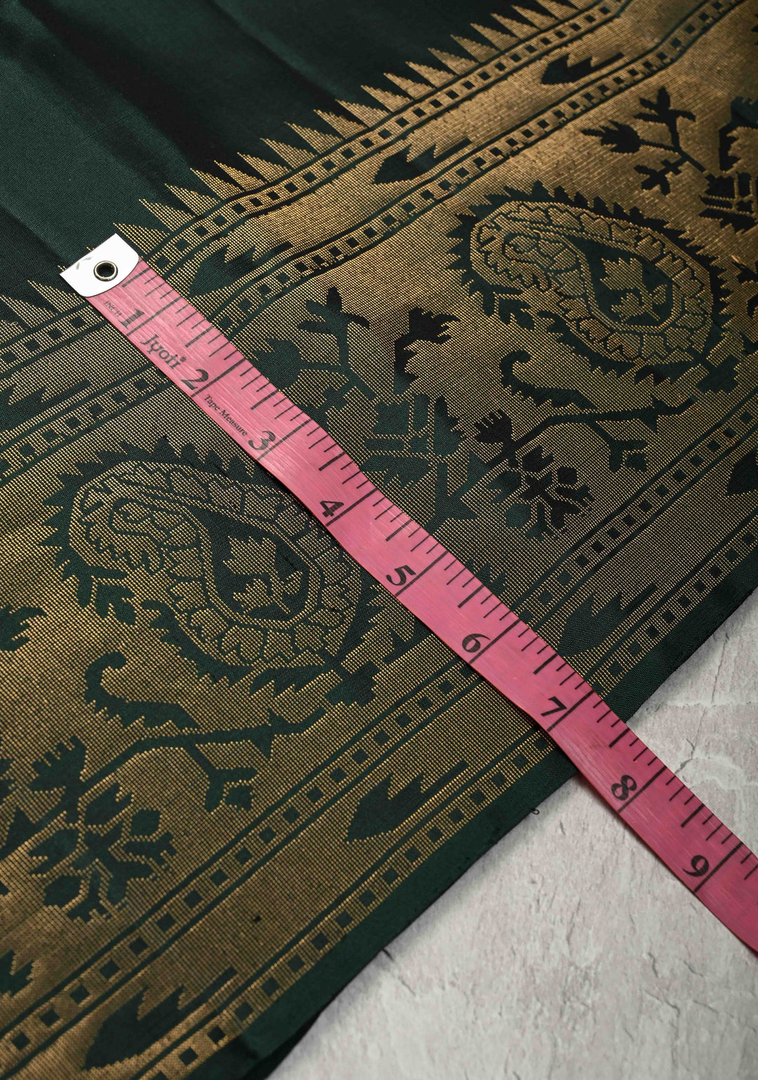 Deep Green Zari Buttas on Kanjivaram Soft Silk Saree with Zari Border and Ikkat Pallu | SILK MARK CERTIFIED