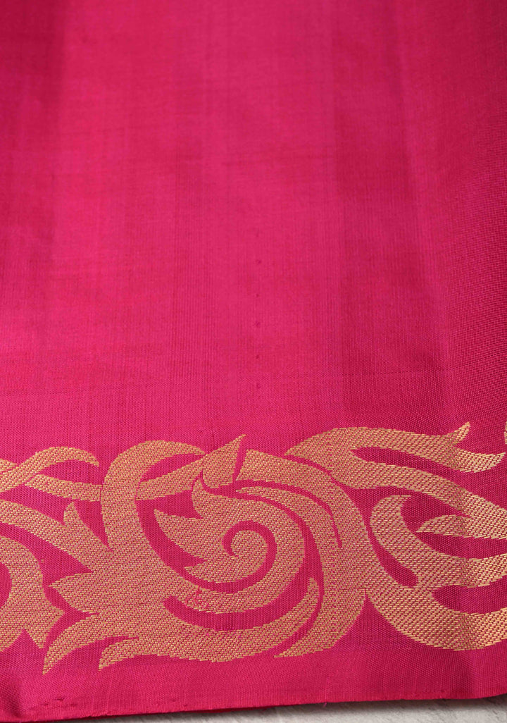 Maroon fusion Ikkat Kanjivaram Soft Silk Saree with Geometric Jaal and Zari Border | SILK MARK CERTIFIED