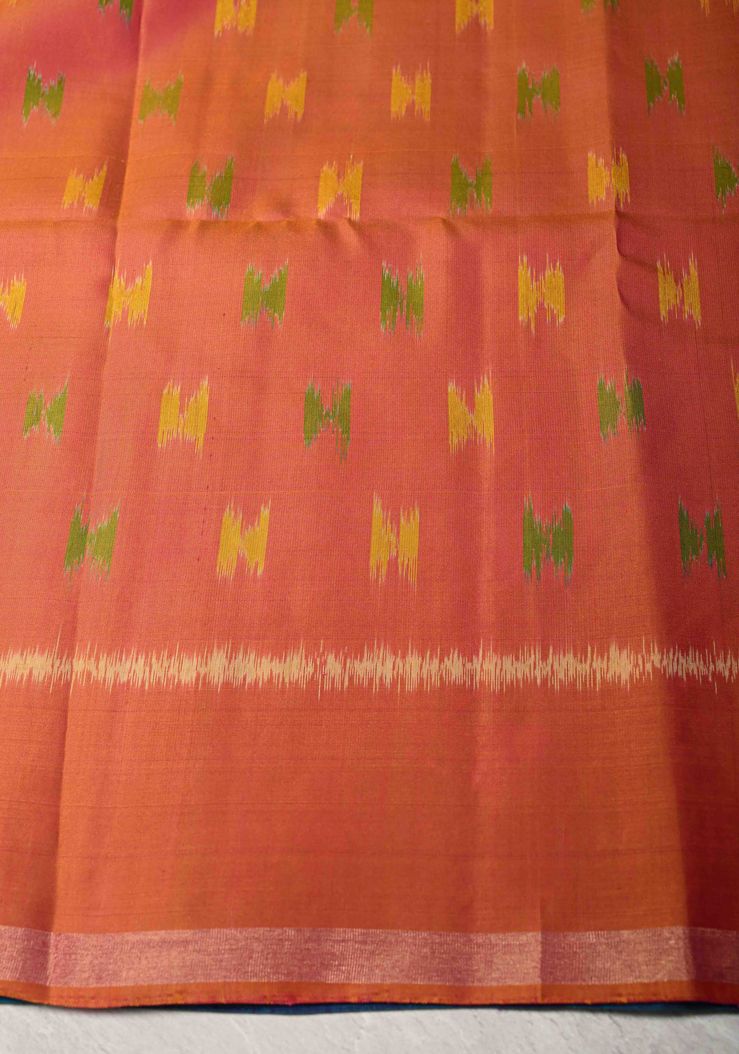 Sapphire Blue Zari Buttas on Kanjivaram Soft Silk Saree with Zari Border and Ikkat Pallu | SILK MARK CERTIFIED
