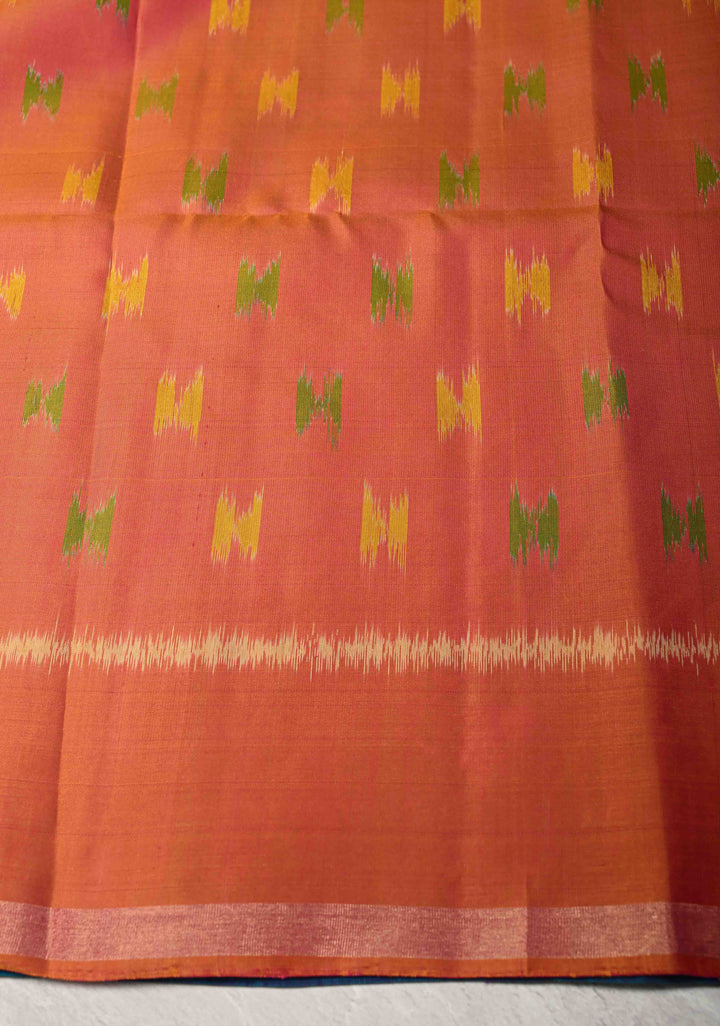Sapphire Blue Zari Buttas on Kanjivaram Soft Silk Saree with Zari Border and Ikkat Pallu | SILK MARK CERTIFIED