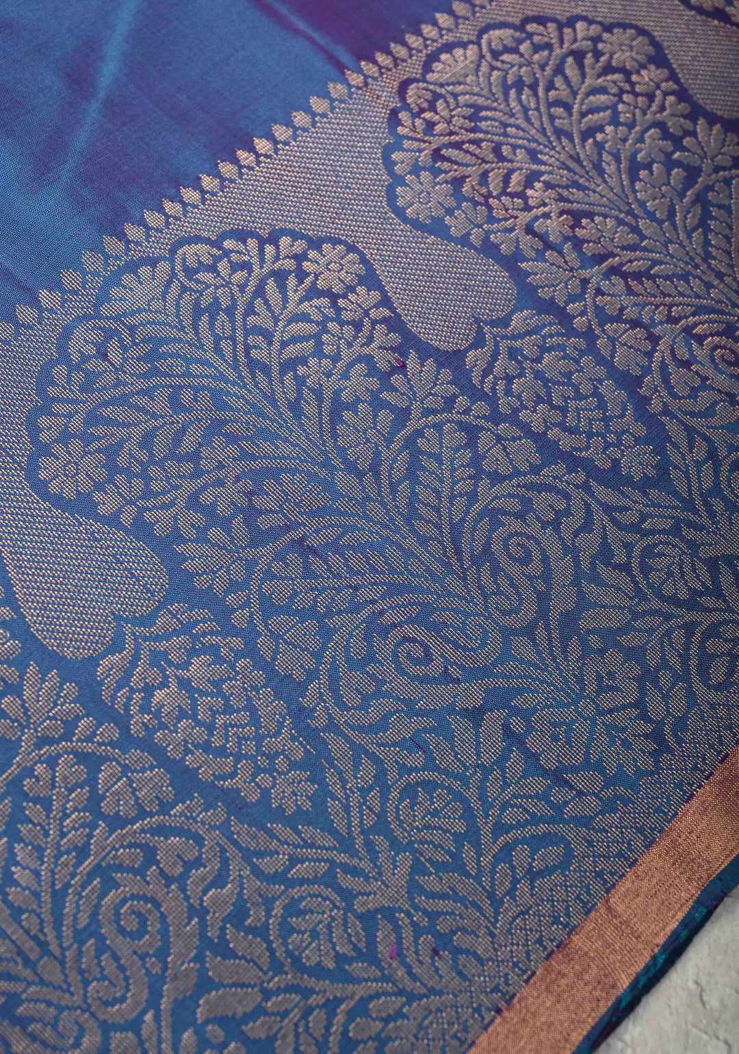 Sapphire Blue Zari Buttas on Kanjivaram Soft Silk Saree with Zari Border and Ikkat Pallu | SILK MARK CERTIFIED