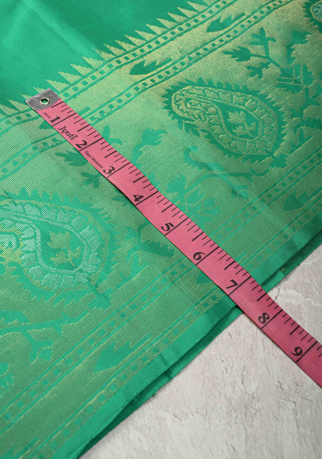 Sea Green Zari Buttas on Kanjivaram Soft Silk Saree with Zari Border and Ikkat Pallu | SILK MARK CERTIFIED