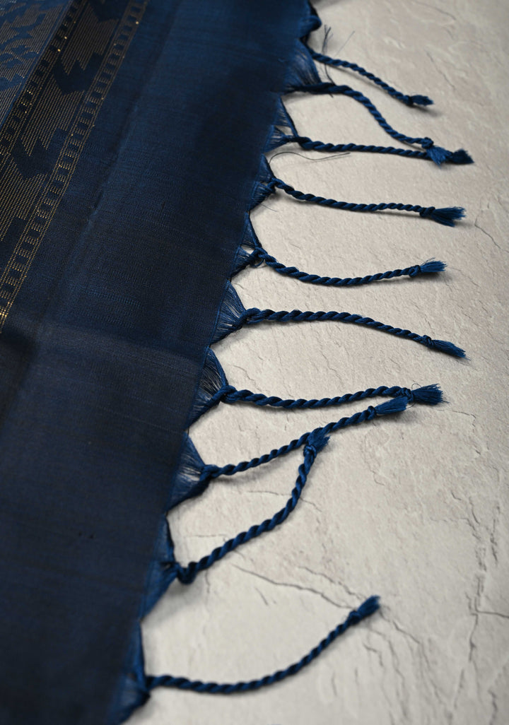 Peach Zari Buttas on Kanjivaram Soft Silk Saree with Zari Border and Ikkat Pallu | SILK MARK CERTIFIED