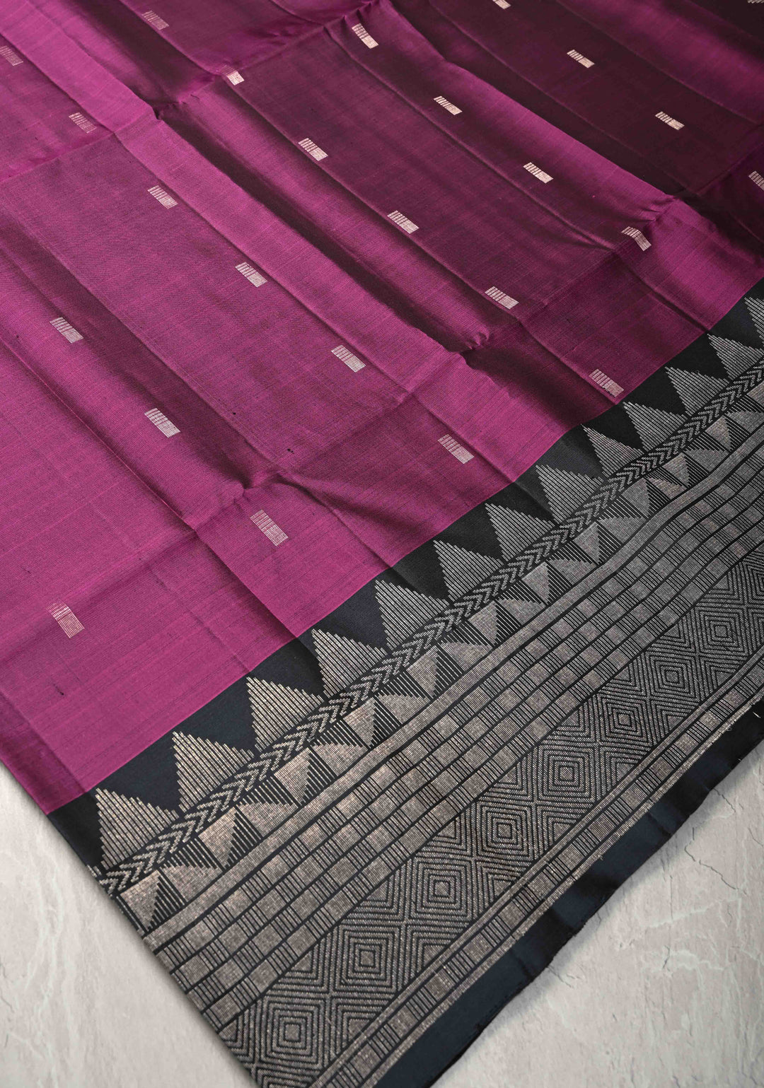 Plum Kanjivaram Soft Silk Saree with Zari Buttas and Contrast Zari Border | SILK MARK CERTIFIED