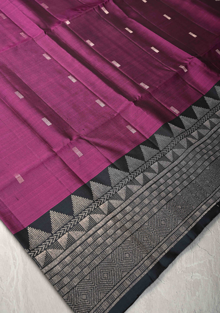 Plum Kanjivaram Soft Silk Saree with Zari Buttas and Contrast Zari Border | SILK MARK CERTIFIED