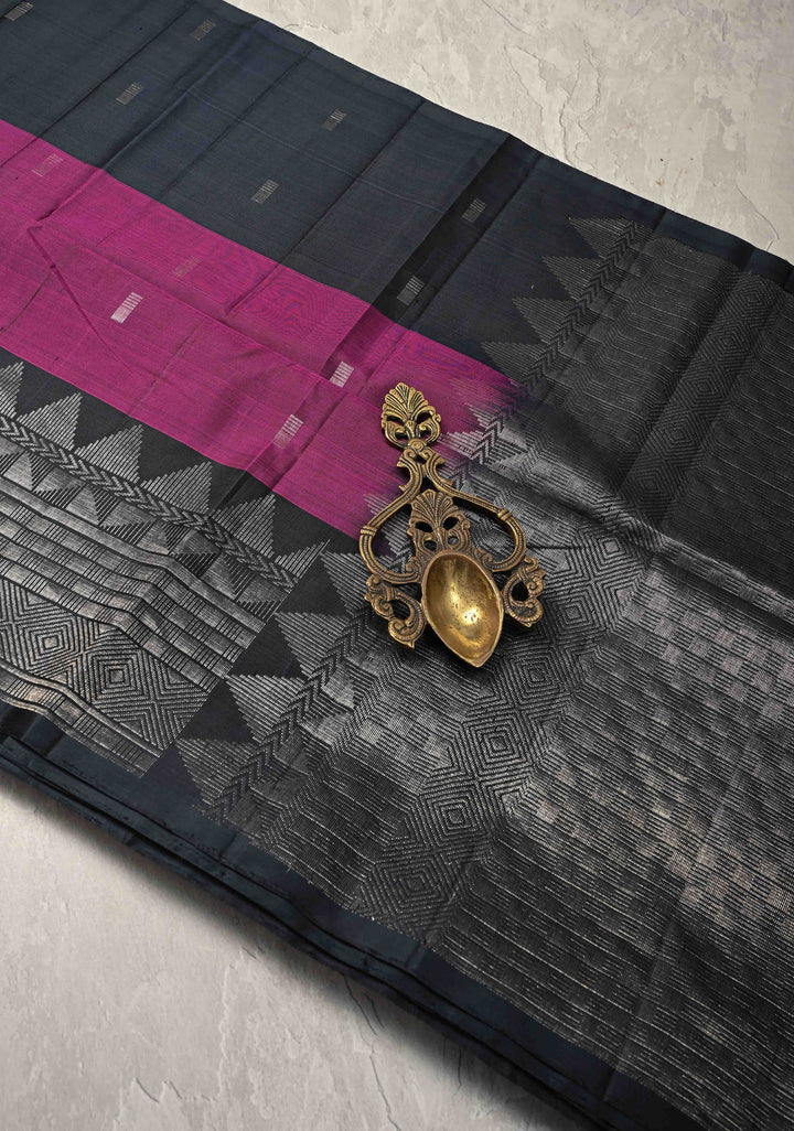 Plum Kanjivaram Soft Silk Saree with Zari Buttas and Contrast Zari Border | SILK MARK CERTIFIED