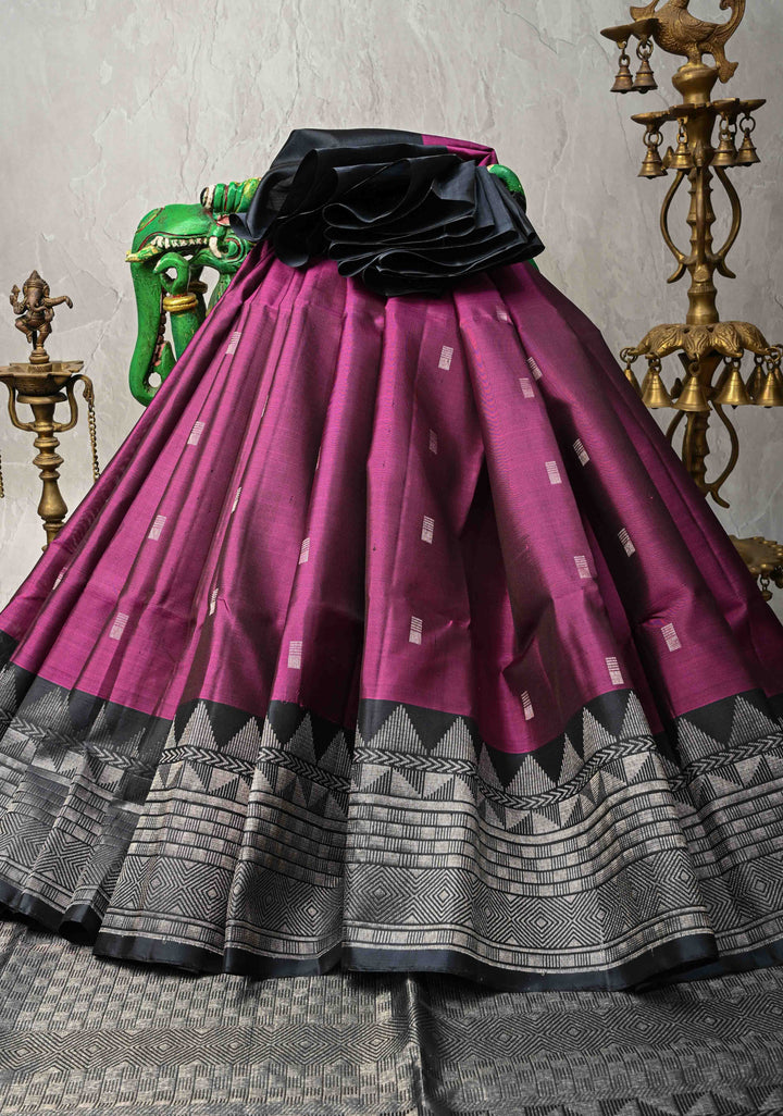 Plum Kanjivaram Soft Silk Saree with Zari Buttas and Contrast Zari Border | SILK MARK CERTIFIED