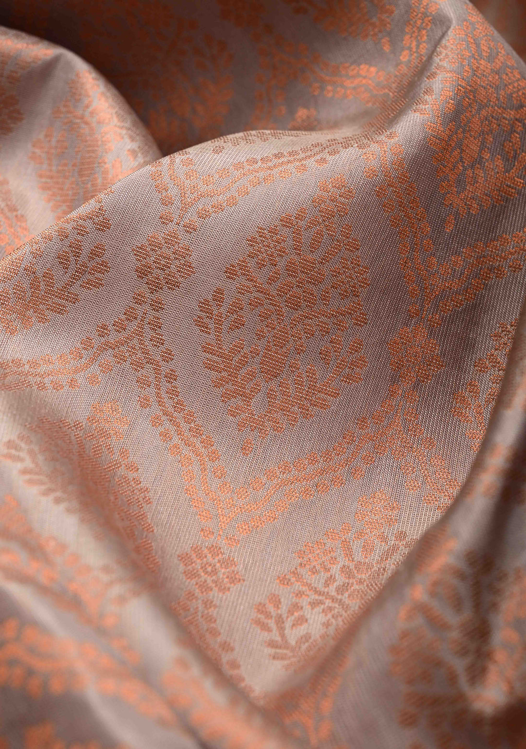 Taupe Kanjivaram Soft Silk Saree with Brocade Jaal and Contrast Zari Border | SILK MARK CERTIFIED