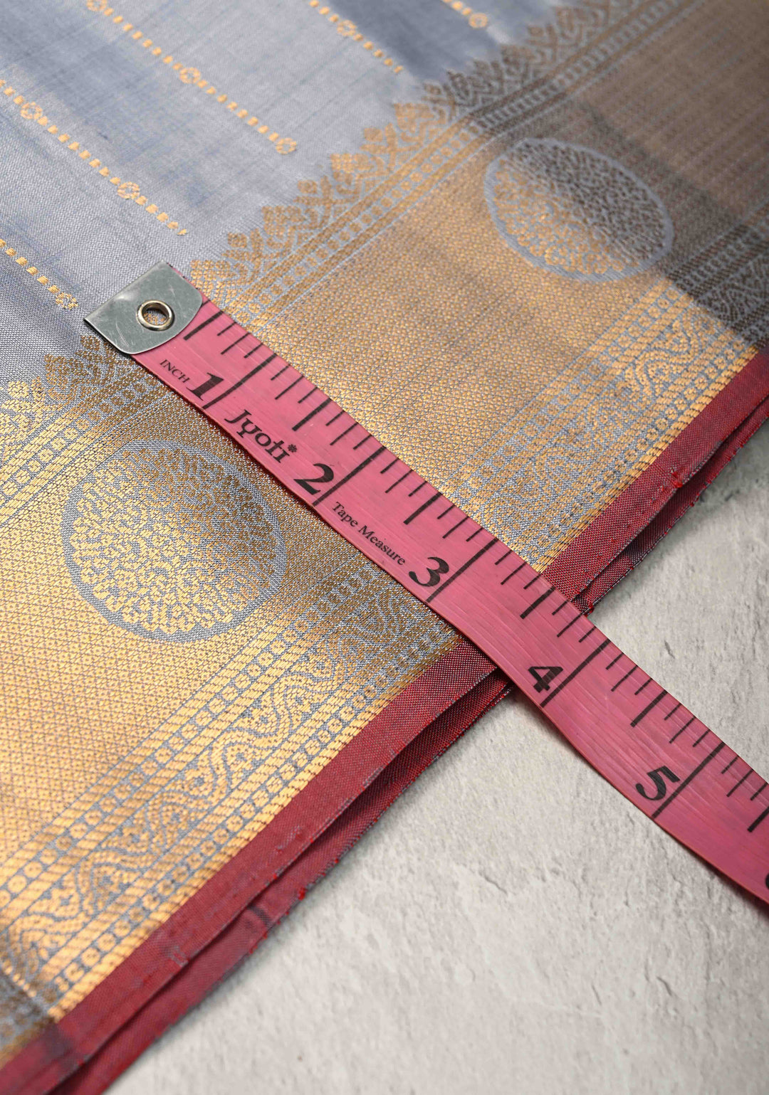 Gray Zari Stripes on Kanjivaram Soft Silk Saree with Gold-Silver Buttas and Zari Border | SILK MARK CERTIFIED