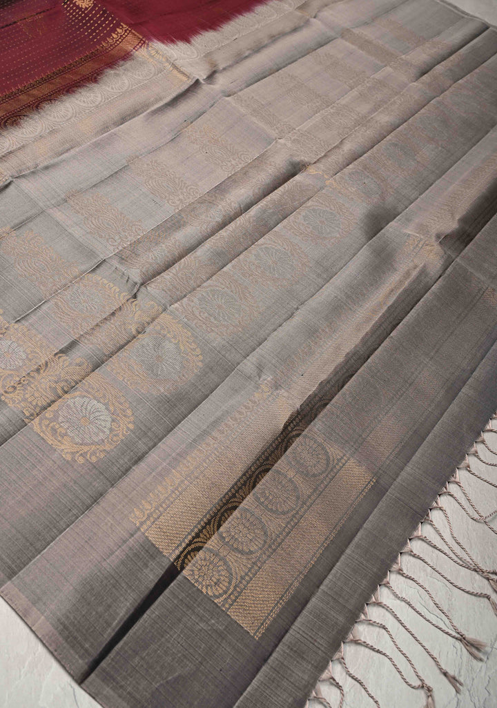 Kanchana Pin Zari Stripes on Kanjivaram Soft Silk Saree with Zari Buttas and Contrast Border | SILK MARK CERTIFIED