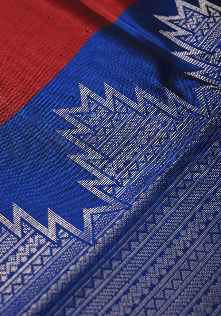 Maroon Kanjivaram Soft Silk Saree with Zari Buttas and Half Contrast Temple Zari Border | SILK MARK CERTIFIED