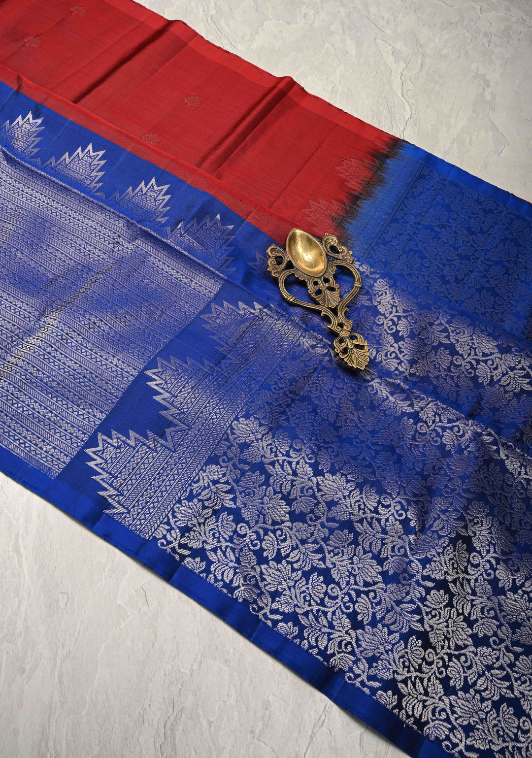 Maroon Kanjivaram Soft Silk Saree with Zari Buttas and Half Contrast Temple Zari Border | SILK MARK CERTIFIED