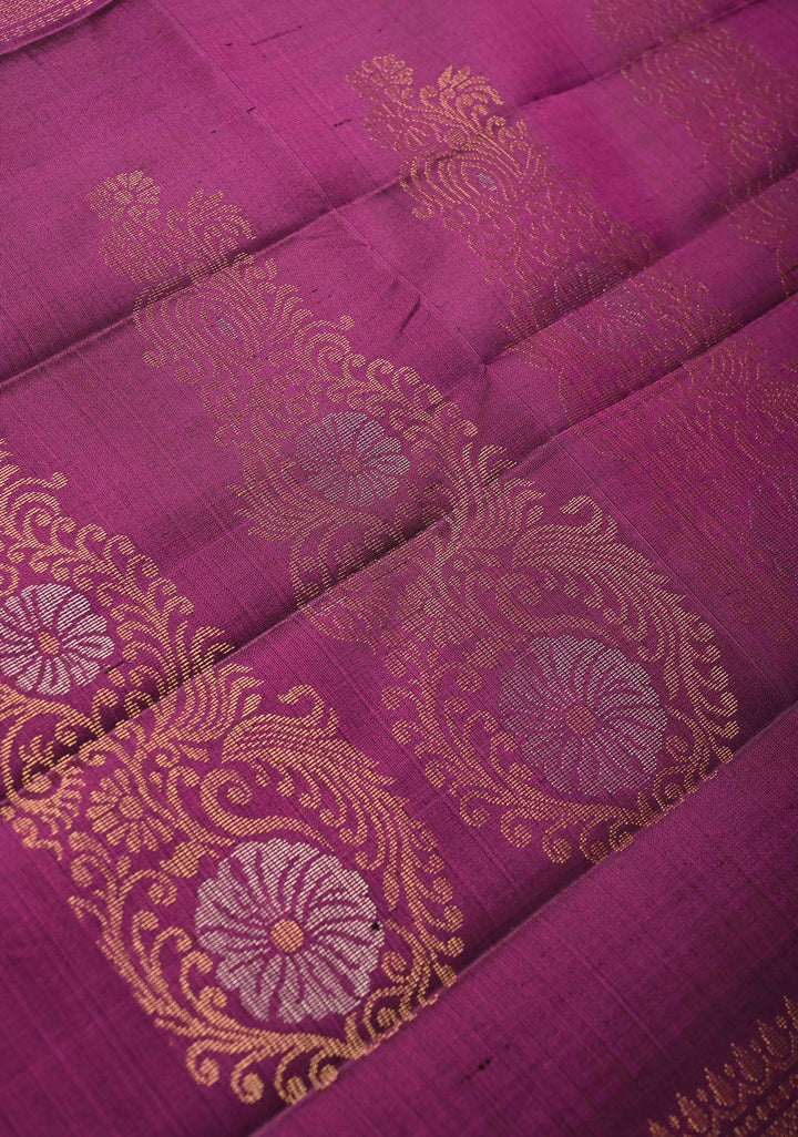 Teal Blue Kanjivaram Soft Silk Saree with Zari Buttas and Contrast Zari Border | SILK MARK CERTIFIED