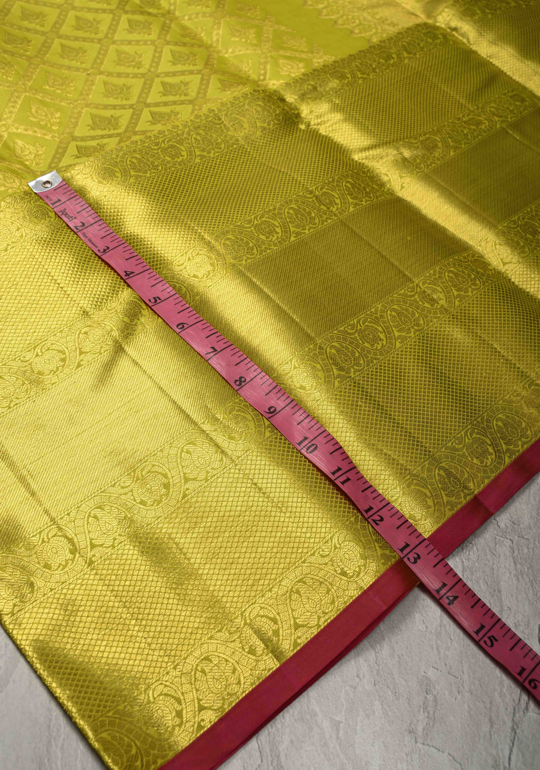 Chartreuse Brocade Kanjivaram Soft Silk Saree with Wide Zari Border | SILK MARK CERTIFIED